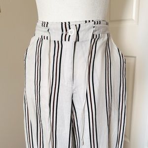 Forever 21 Stripe Trousers Pants White Red Navy Drawstring Casual Summer Sz S